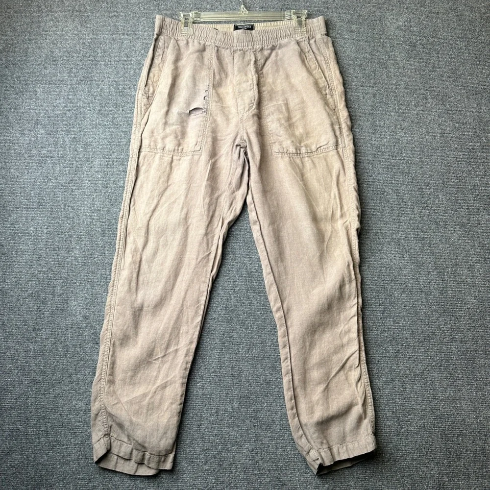 Todd Snyder Linen Beach Pants Mens Small Tan Distressed Casual Summer Trousers